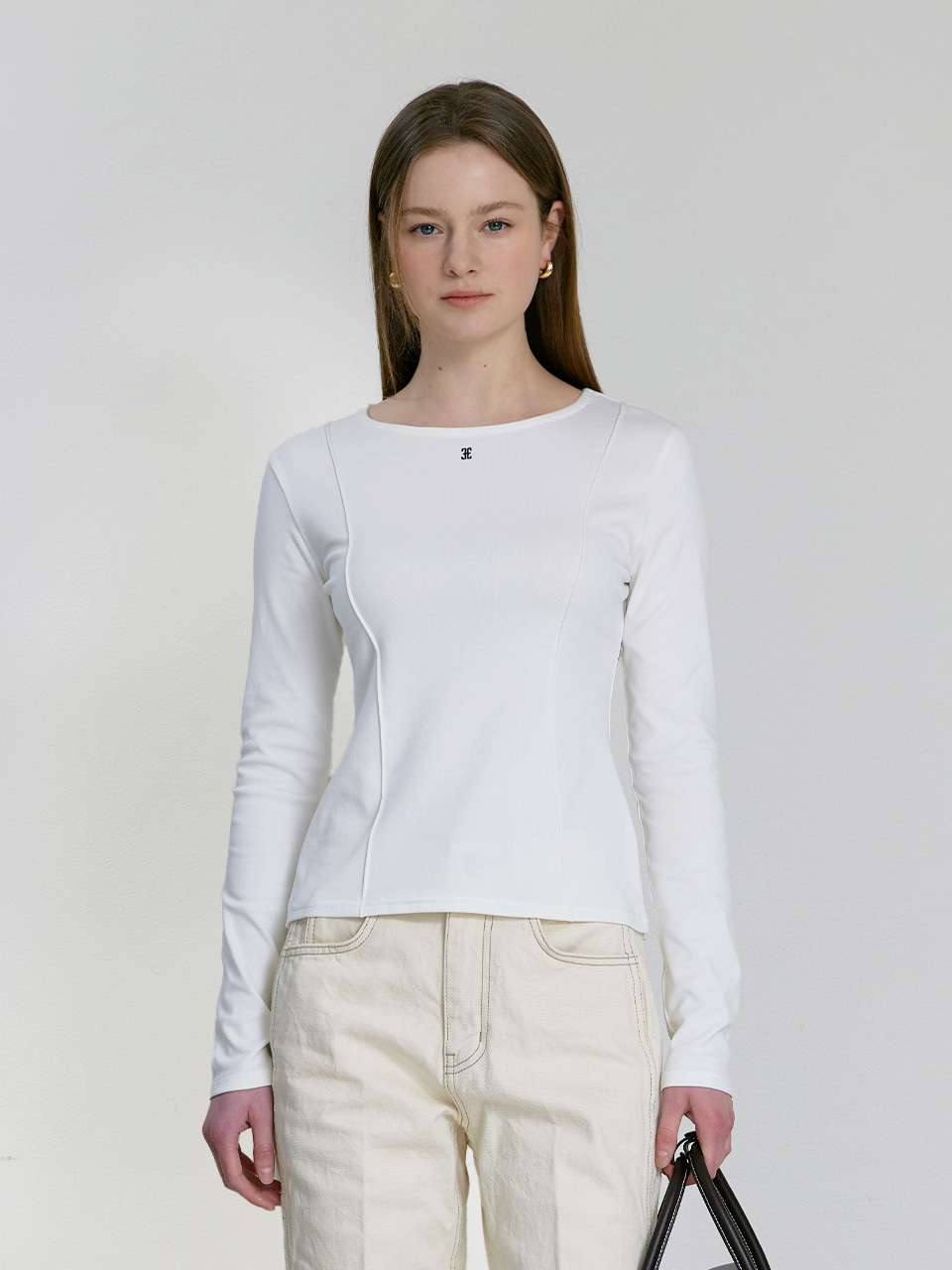 Boat Neck Line T-shirt - white보트넥 라인 티셔츠